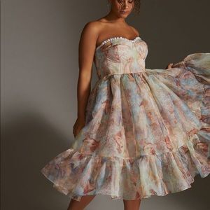 Selkie strapless corset puff midi dress